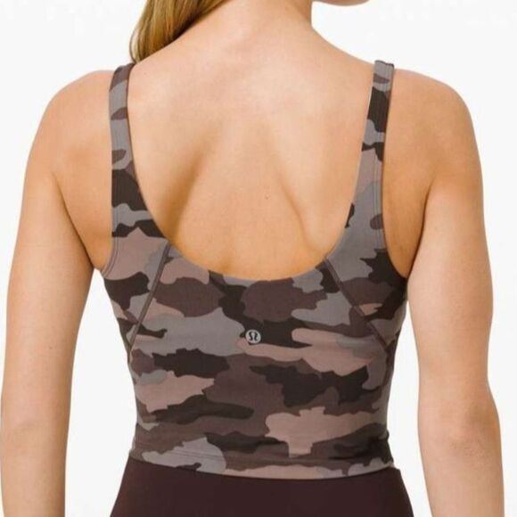 Lululemon Align Tank Cropped 6 Brown Camo Dusty Bronze Shelf Sports Bra A/B Cup - Picture 2 of 10